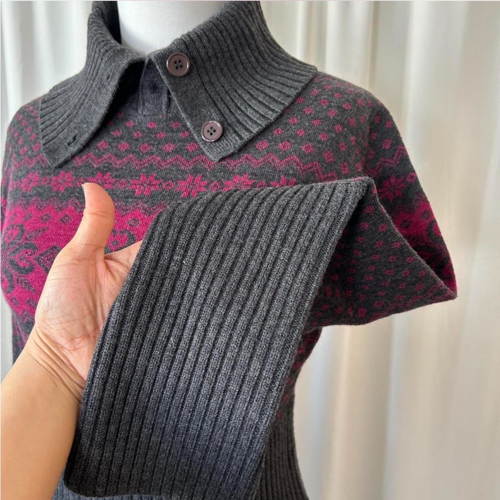 Fair Isle Krimson Klover wool ski sweater folded collar with buttons medium. - Picture 6 of 8